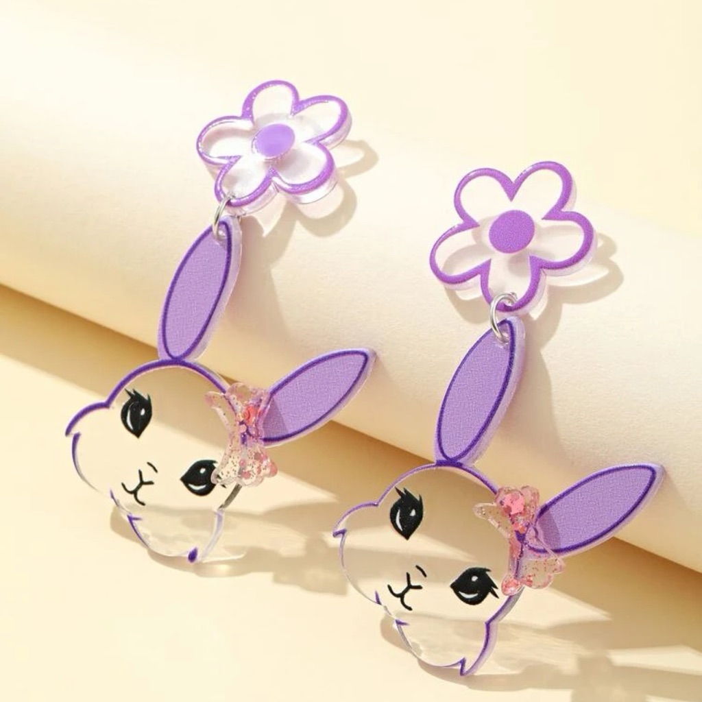 Awesome Oversized Clear Floral Flower Bunny Rabbit Stud Earrings 35$